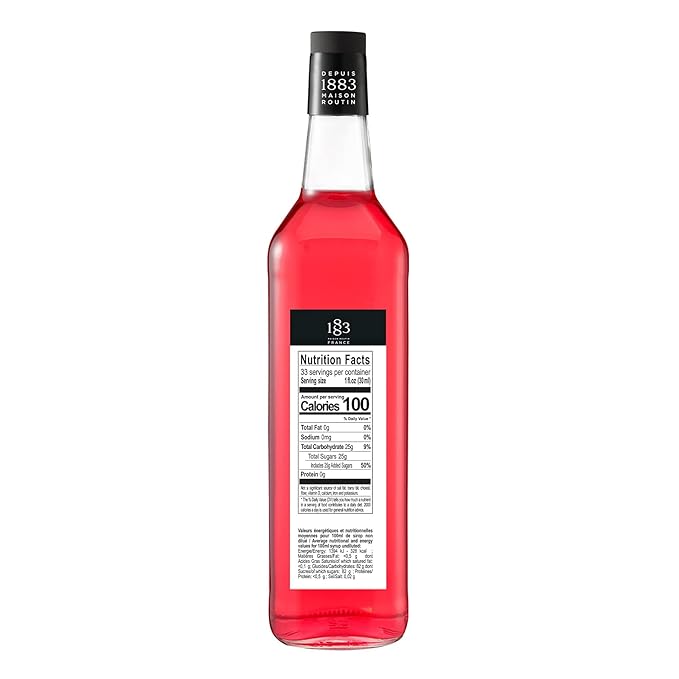 1883 Rose Syrup for Drinks, Made in France, 1 Liter Glass Bottle