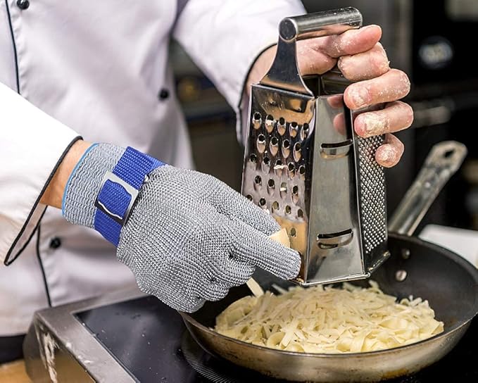 Schwer SlicePro ANSI A9 Cut Resistant Glove PR1707, Food Grade Stainless Steel Wire Metal Gloves, Cutting Gloves for Kitchen, Meat Cutting, Oyster Shucking, Fish Fillet, Non-PFAS（L, 2 PCS）