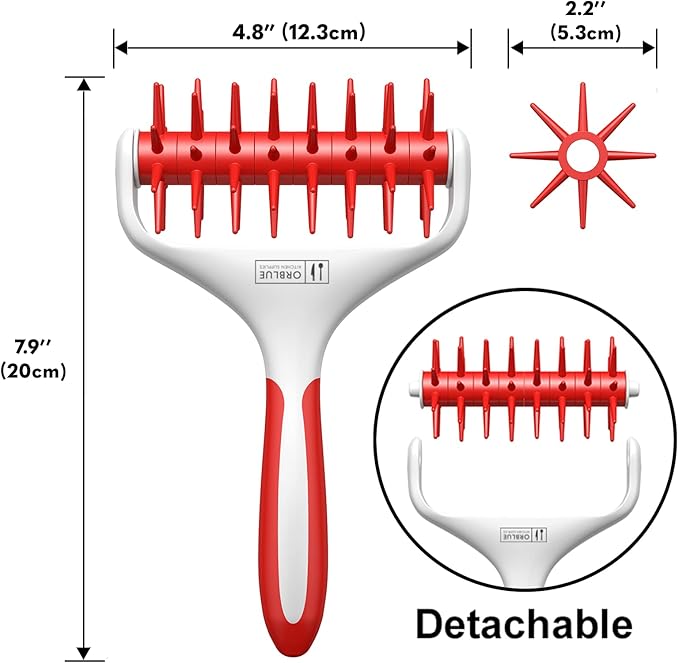 Orblue Pizza Dough Docker, Pastry Roller with Spikes, Pizza Docking Tool for Home & Commercial Kitchen - Pizza Making Accessories that Prevent Dough from Blistering, Red