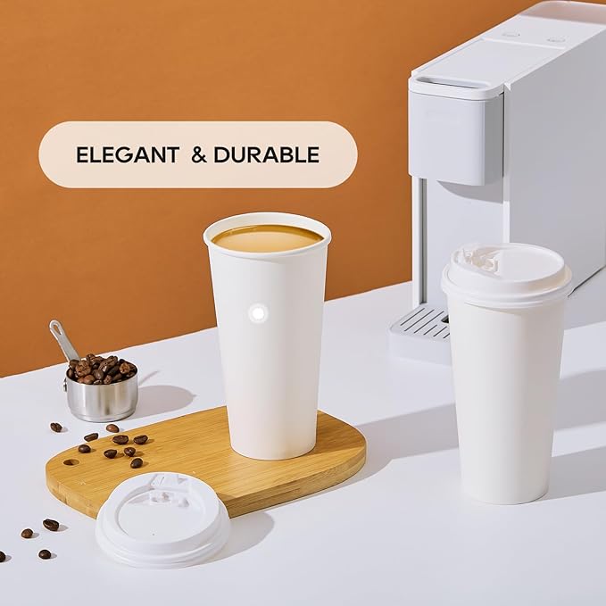 JOLLY PARTY [100 Pack] 20 oz Paper Coffee Cups, Disposable Paper Coffee Cup with Lids, Hot/Cold Beverage Drinking Cup for Water, Juice or Tea, Suitable for Home, Shops and Cafes