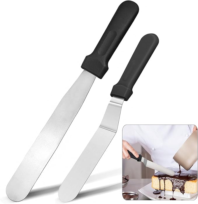 6" Small Angled+8” Straight Icing Spatula,Lmoszuak Professional food grade stainless steel cake spatula,with Sturdy & Durable Handle Spatula,Frosting smoother spatulas for cake decorating,Baking.