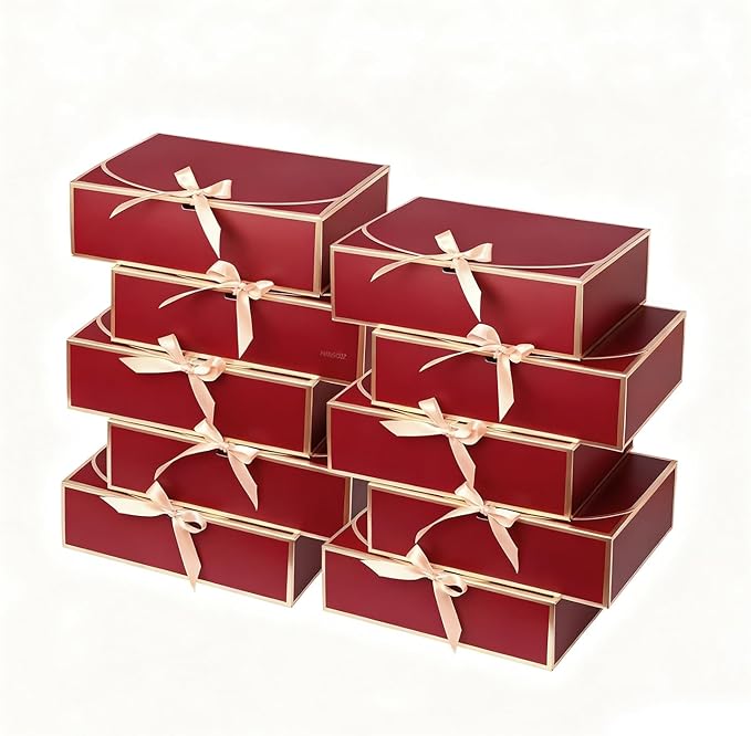 WLUSEAXI 10Pack Red Gift Boxes, 10.6x7.8x3.1Inch Bridesmaid Proposal Box with Ribbons, Gift Boxes with Lids for Presents, Mother's Day, Wedding, Groomsmen Proposal, Birthday Party