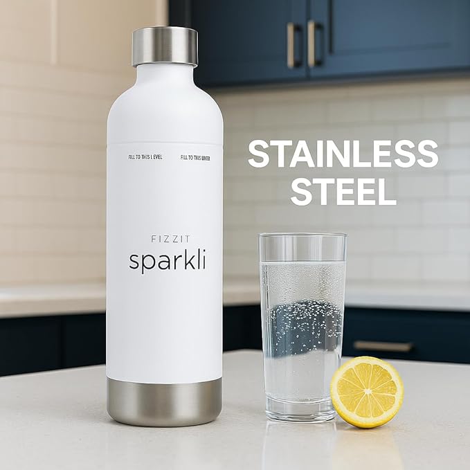 Stainless Steel Carbonation Bottle and Water Bottle | Compatible With Philips Carbonation Soda Maker and Aarke Soda Makers, Dishwasher Safe (SSB-W)