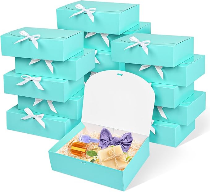 15Pack Gift Boxes with Lids, 10.6x7.8x3.1 Inches Bridesmaid Proposal Box with Ribbon, Blue Gift Boxes for Presents,Kraft Paper Boxes for Wedding Christmas Birthday Baby Shower Party