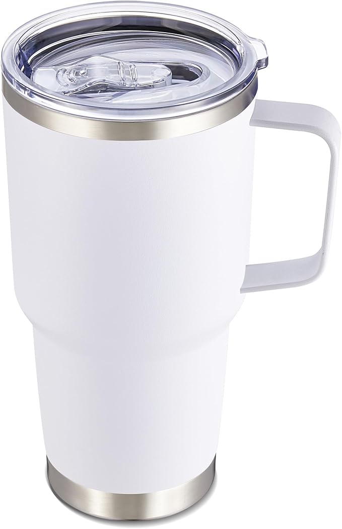 30 oz Tumbler with Handle and Lid, Stainless Steel Tumblers Double Wall Vacuum Insulated Travel Mug Leak Proof Cup Keep Drinks Cold and Hot White, 1 Pack