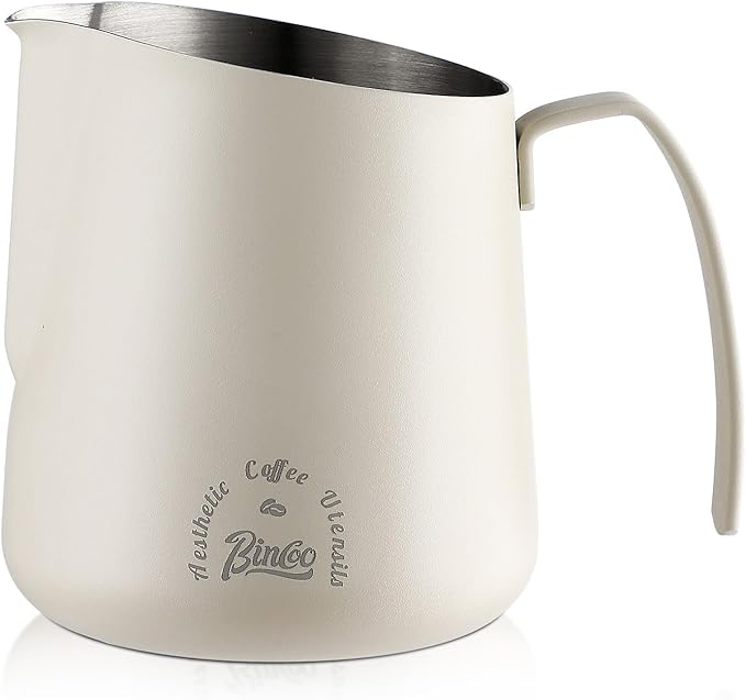 Milk Frothing Pitcher 500ML - Espresso Steaming Pitcher with Large Handle and Scale,Stainless Steel Milk Frothing Cup for Cappuccino, Latte Art,Coffee Machine Accessories (White)