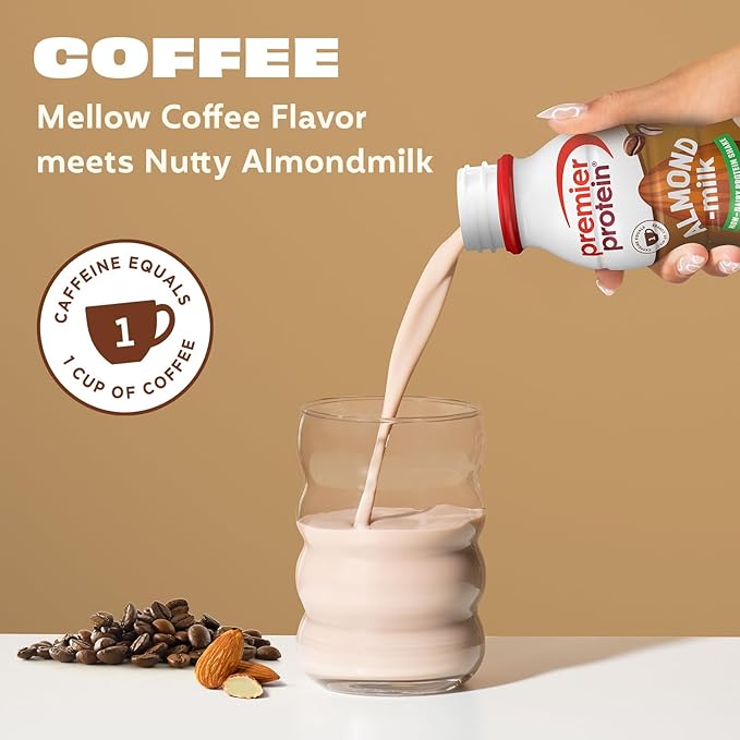 Premier Protein Almondmilk Plant Based Protein Shake, 20g Protein, 5g Sugar, 11.5 Fl oz, Coffee, 12 Count