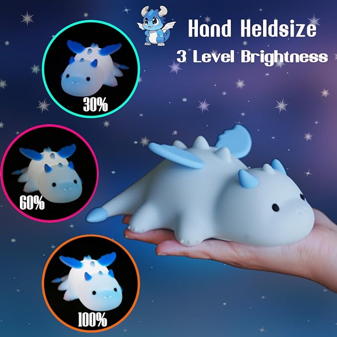 Dragon Night Light, Cute Baby Dragon Gifts, Soft Silicone Lamp with 3 Level Warm Light and RGB Changing, Breastfeeding Nursery Portable Kawaii Bedside Lamp for Baby, Toddler, Boys and Girls