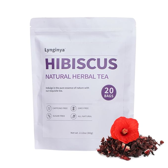 Lynginya Hibiscus Tea, 20 Tea Bags - Premium Hibiscus Leaves - Natural Herbal Tea - Sweet and Sour - No Sugar & No Caffeine
