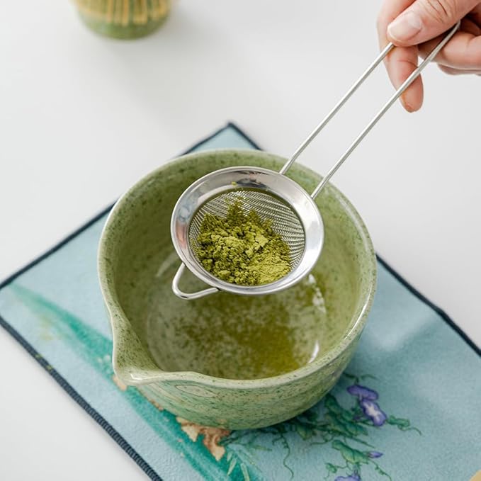 matcha whisk set,matcha set, including matcha bowl, matcha whisk and stand, sieve, spoon, cloth mat, gift for matcha lovers (Green)