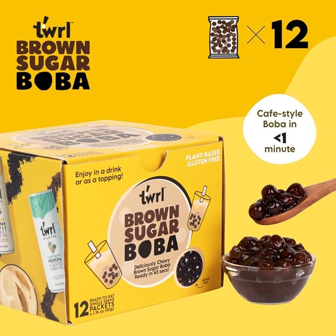 Brown Sugar Boba 12 Pack Box - Instant - Ready in less than 1 Minute - Plant-Based