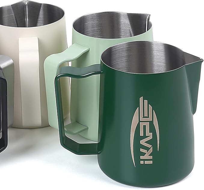 IKAPE Espresso Milk Pitcher, Espresso Steaming Pitcher with Sharp Spout for Espresso Barista Tool, 15.4 oz/450ml Milk Frothing Jug (Green)