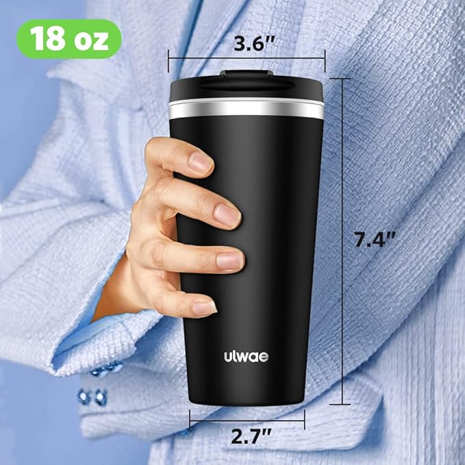 Insulated Coffee Mug with Ceramic Coating, 18oz Travel Mug with Leak-proof Lid, Vacuum Double-wall Tumbler, Stainless Steel Thermal Cup for Tea, Hot Cocoa, Cold Beverage, Ice Drinks