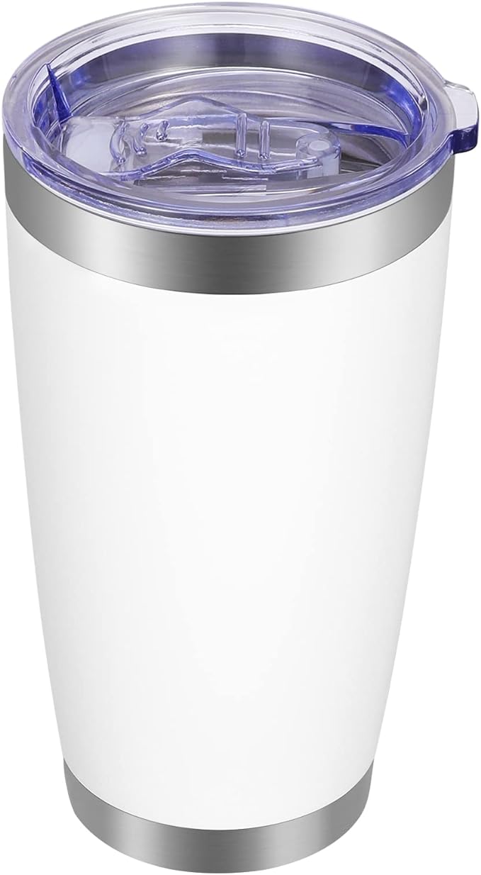 VEGOND 20oz Tumbler with Lid and Straw Stainless Steel Tumbler Cup Vacuum Insulated Double Wall Travel Coffee Mug Powder Coated Coffee Cup(White 1 Pack)