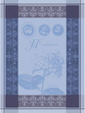Garnier Thiebaut Hortensia Blue (Blue Hydrangea) French Kitchen Towel 22"x30", Cotton, Jacquard