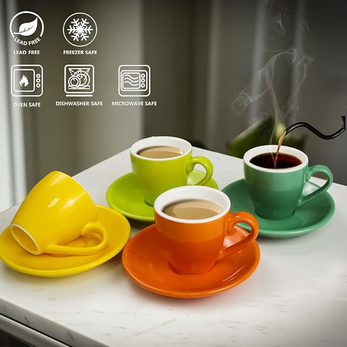Porcelain Espresso Cup with Saucer, Espresso shot Cup, 80ml/2.7Oz, Yellow