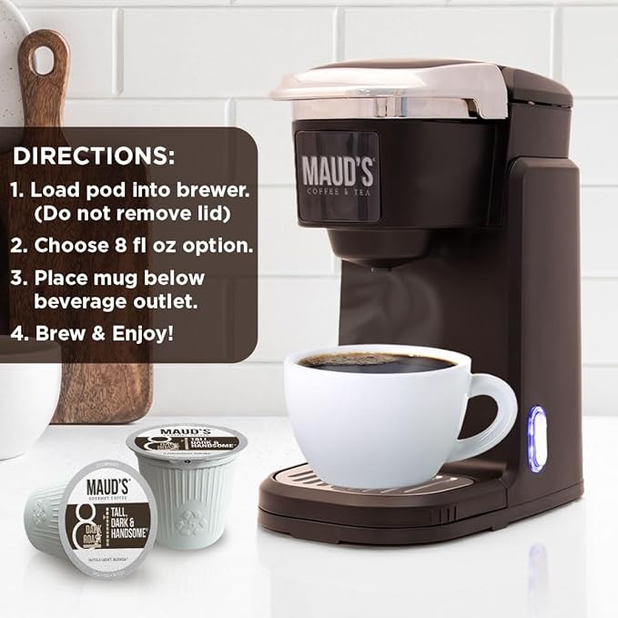Maud's Dark Roast Coffee Pods, 18ct, Recyclable Single Serve Pods – 100% Arabica Coffee, Compatible with Keurig K Cups Maker