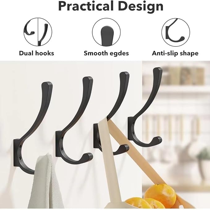 4 Pack Hanging Coat Hooks Wall Mount, Coat Hanger Wall Hangers, Metal Hooks for Hanging Heavy Duty, Screw in Hooks for Hanging Towels, Clothes, Backpack, Hat, Bag, Jacket, Key, Robe, Backpack Gold