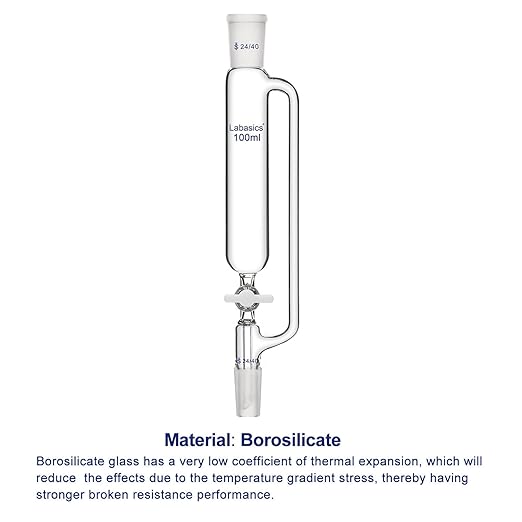Labasics 100 ml Pressure Equalizing Addition Funnel, Borosilicate Glass Dropping Funnel 24/40 Joint with PTFE Stopcock for Laboratory