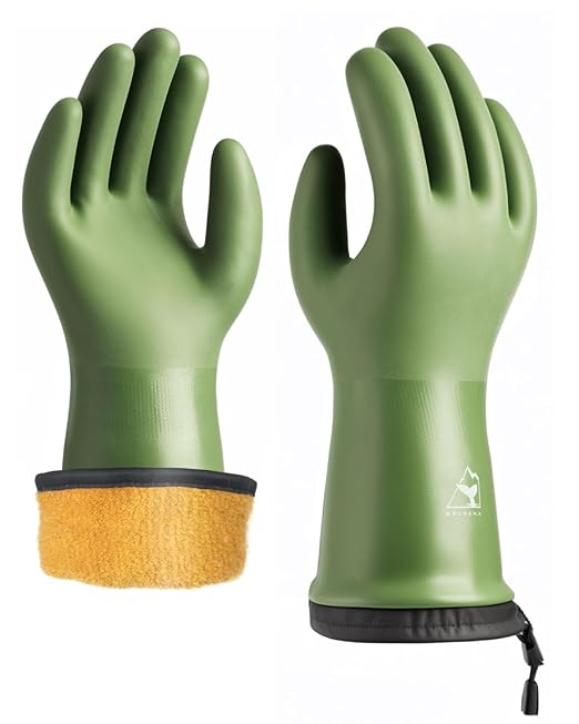 Waterproof Winter Gloves with Grip, Balaena Freezer Gloves for Light Duty Work & Outdoor Adventure, Hiking, Farming, Washing, Ice Fishing, Green, Large
