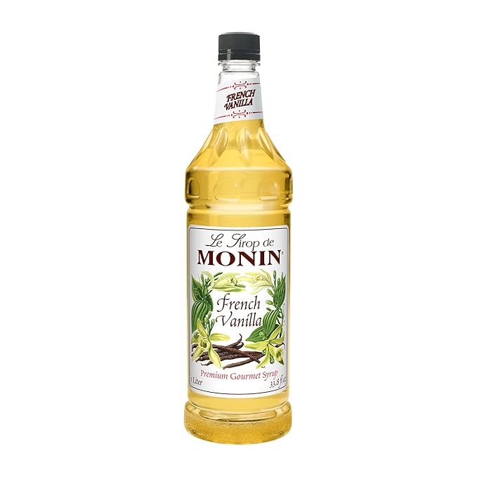 Monin - French Vanilla Syrup, Boxed, Versatile Flavor, Natural Flavors, Great for Coffees, Cocktails, Shakes, and Kids Drinks, Non-GMO, Gluten-Free (1 Liter)