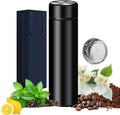 Insulated Water Bottles- Vacuum Tumbler for Coffee, Tea and Drinks with Stainless Steel Infuser - 15 oz Tea Thermo Travel Bottle/Keeps Drinks Hot or Cold for Hours/Gift Packing(Black)