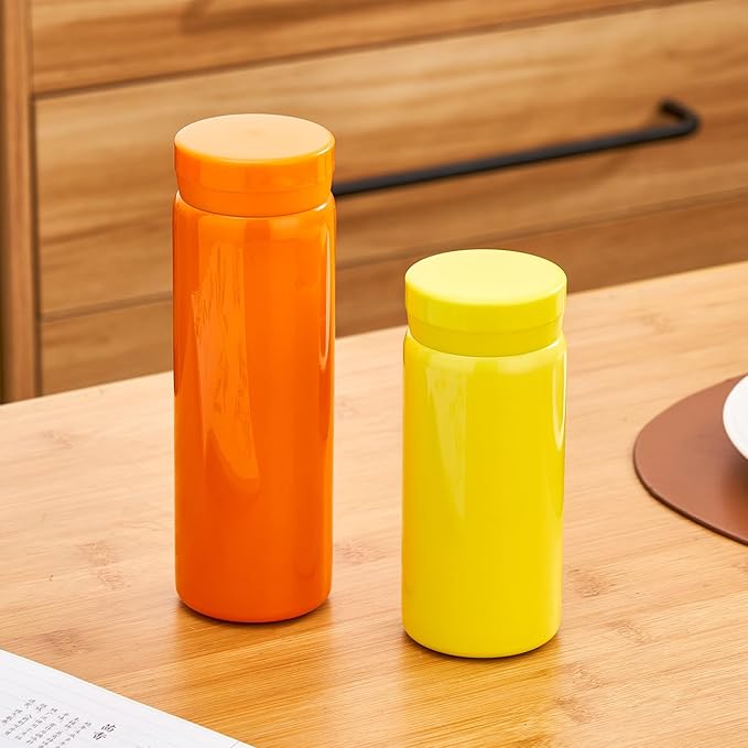 10oz Mini Water Bottle Stainless Steel Thermos Small Flask - Insulated Vacuum, Leak Proof, Keeps Drinks Hot/Cold - Ideal for Coffee, Tea, Water - Orange