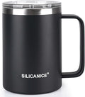 14 oz Stainless Steel Vacuum Insulated Tumbler with handle & MacSlider Lid, Dishwasher Safe & Spill Proof Coffee Cup, Travel Mug for Hot/Cold Drinks, Durable Design - Black