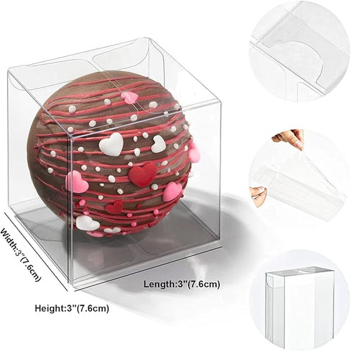 100Pack Clear Hot Chocolate Bomb Boxes Small Gift Boxes Cupcake Boxes Candies Box Birthday Wedding Party Favor Box 3" x3x3