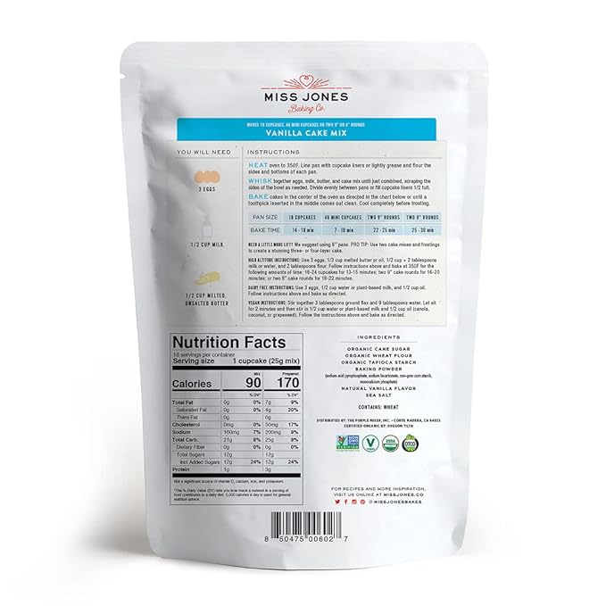 Miss Jones Baking Organic Yellow Cake and Cupcake Mix, Non-GMO, Vegan-Friendly, Moist and Fluffy: Vanilla (Pack of 1)