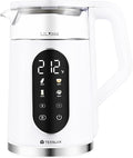 Electric Kettle, 1500W Fast Boiling Glass Water Kettle with Temperature Control, 1.7L Cordless Stainless Steel Base, Keep Warm & Auto Shut-Off, BPA-Free, White