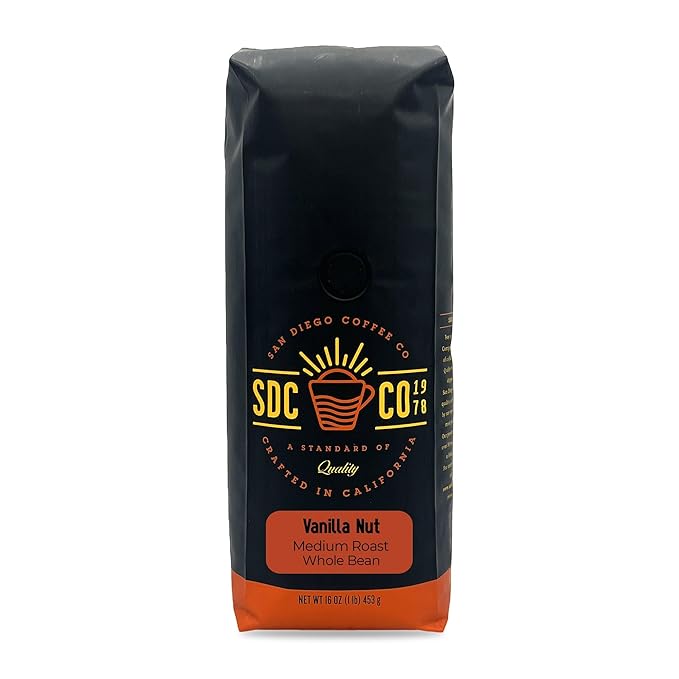 San Diego Coffee Vanilla Nut, Medium Roast, Whole Bean Coffee, 16-Ounce Bag Café en grano tostado