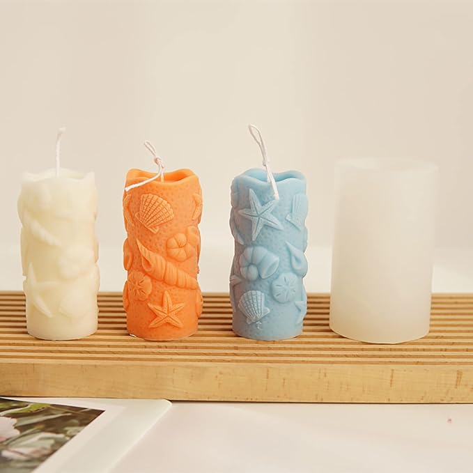 Shell Cylinder Silicone Molds for Resin, Soap & Candle Making - Starfish, Conch, Seafood & More