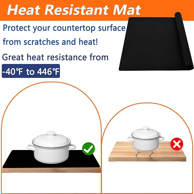 47.3''x23.6''(120cmx60cm) Extra Large Silicone Mat for Kitchen Counter, Heat Resistant Countertop Protector, Non-Slip Waterproof Kitchen Island Mat, Easy to Clean, Lake Blue