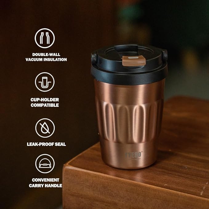 TYESO Stainless Steel Portable Tumbler with Flip Lid,Travel Mug with Concealed Carry Handle, Leakproof Insulated Coffee Cup (BLUE, 17 OZ)