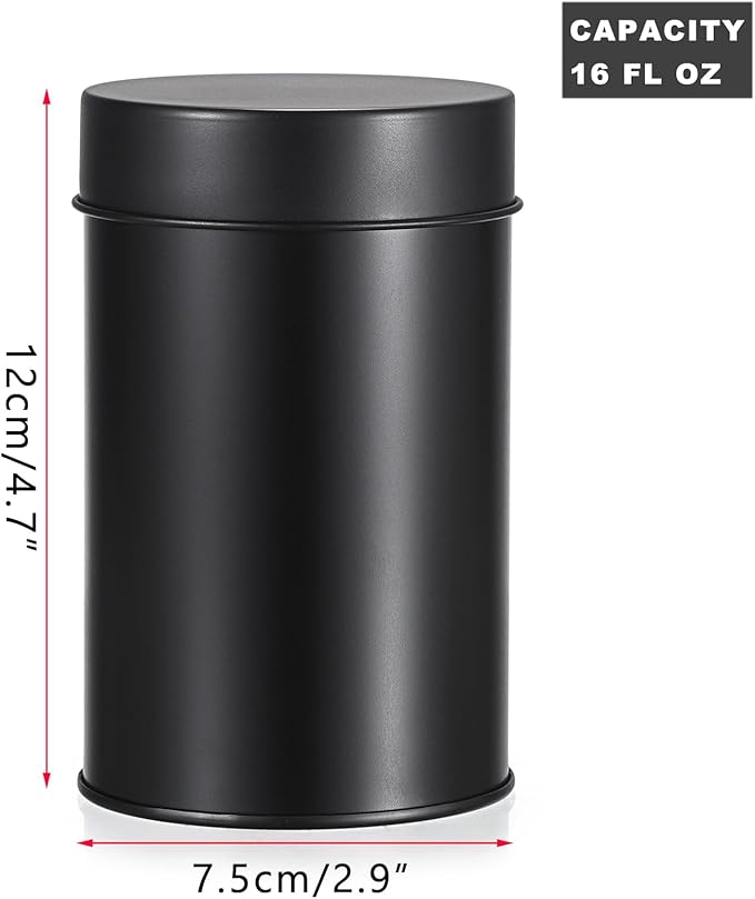 JUXYES 12 Pack Tea Tins Canister with Airtight Double Lids, 16 oz Loose Leaf Tea Storage Airtight Kitchen Canisters Tins Can Box for Storage Loose Tea Coffee Herbs and Spices, Black