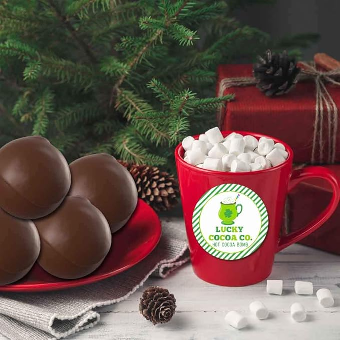 Lucky Cocoa Co. Festive Mug Themed St. Patrick's Day Hot Cocoa Bomb Packaging Sticker Labels, Total of 40 2" Circle Stickers (20 Sets of 2) by AmandaCreation