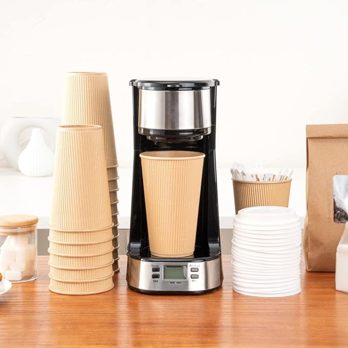 Restaurantware 16 Ounce Ripple Wall Disposable Coffee Cups, 500 Insulated Kraft Paper Tumblerss with Rolled Rim Design, Lids Sold Separately for Hot Drinks like Tea, Hot Chocolate and More