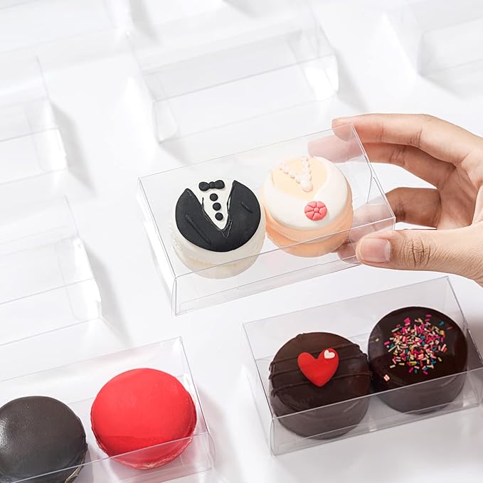 RomanticBaking 50 PCS 4.17" x 2.16" x 1.37" Macaron Boxes for 2 Mini Treat Boxes for Chocolate Covered Orec, Chocolate Truffle,Browines &Pastry Candy Boxes