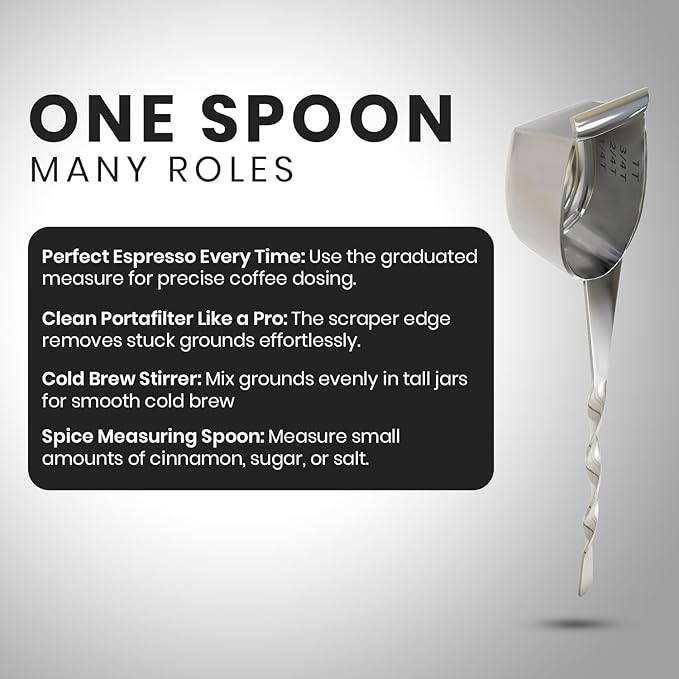 Rattleware Stainless Steel Spoon Twist - Espresso Spoon with Graduated Measure and Scraper Front - Perfect for Precision Coffee Making