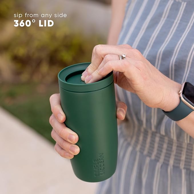 Simple Modern Travel Coffee Mug Tumbler with 360° Lid | Ceramic-Lined Insulated Stainless Steel Cold Brew Iced Coffee Cup Thermos | Gifts for Women Men Her Him | Voyager Signature | 12oz | Ice Gray