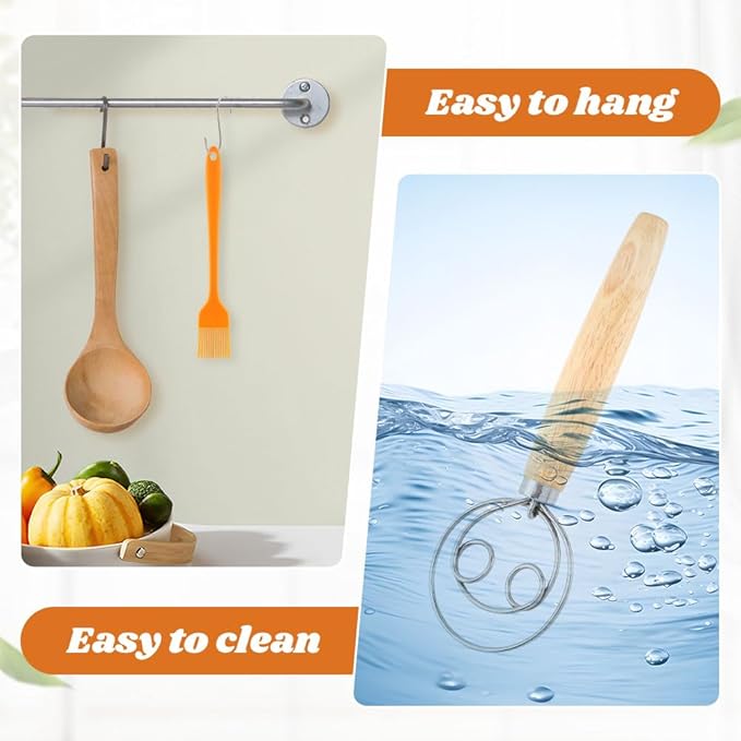Danish Dough Whisk with Sourdough Scoring Tool, Bread Making Tools Baking Supplies, Dough Hook Dutch Whisk, Bread Lame, Bench Scraper & Pastry Brush, Set of 6(6pcs,COLOR:silver)
