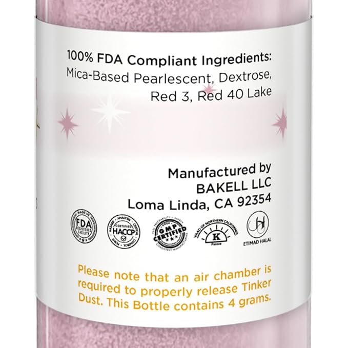Bakell - Soft Pink Tinker Dust (4g, 1x Mini Spray Pump) Edible Glitter for Food, Desserts, and Beverages!
