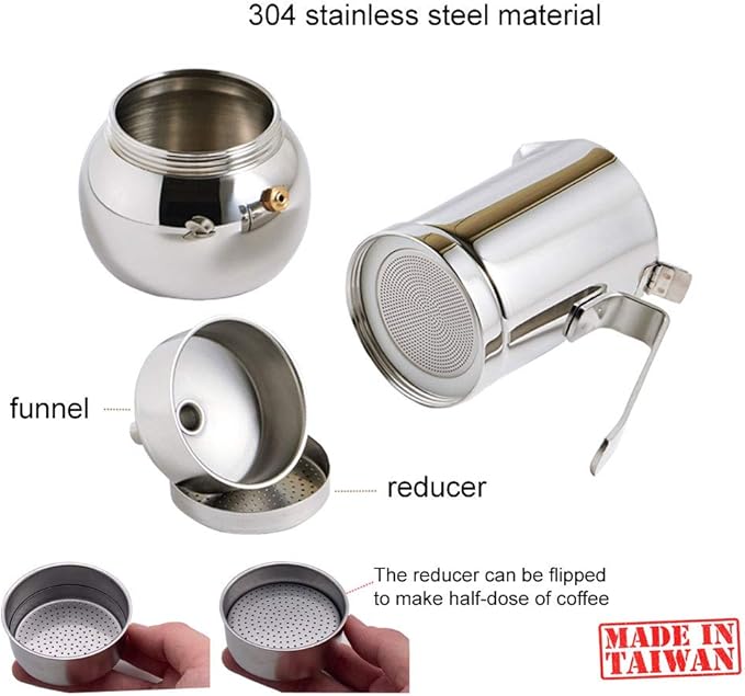 DÉBUT Stainless Steel Italian Espresso Coffee Maker Stovetop Moka Pot Greca Coffee Maker Latte Cappuccino Percolator, 8 Espresso Cup - 16.9 Oz