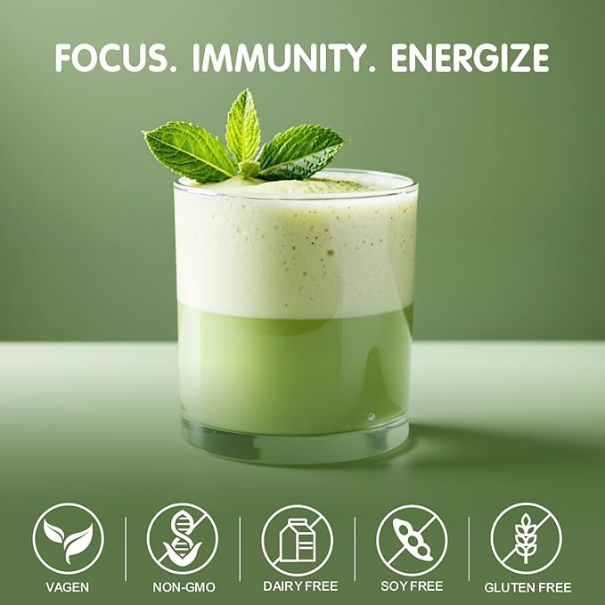 Mushroom Matcha, 6 Adaptogenic Mushrooms (Lion's Mane, Cordyceps, Turkey Tail & Other) Mixed with Ceremonial Grade Matcha for Focus, Energy, Immune and Digestion Health Support, 30 Servings