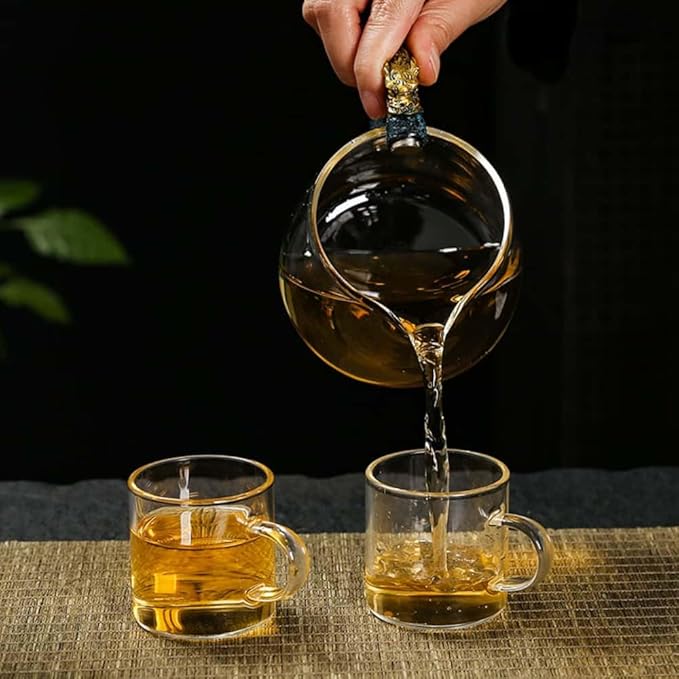 Glass Teapot Set with Infuser Semi Automatic Dragon Tea Set with 6 Small Cups (golden dragon-b)
