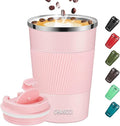 Travel Coffee Mug Spill Proof Leakproof 12 oz Insulated Coffee Mug with Screw Lid, Stainless Steel Vacuum Tumbler Reusable Thermal Coffee Cup to go for Hot and Cold Drinks -380ml, Pink