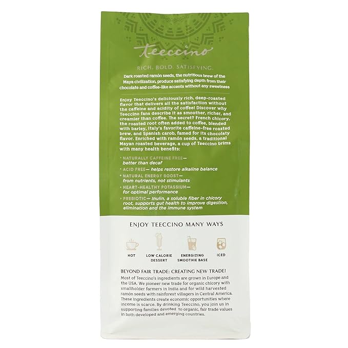 Teeccino Chicory Coffee Alternative – French Vanilla – Ground Herbal Coffee That’s Prebiotic, Caffeine-Free & Acid Free, Dark Roast, 11 Ounce
