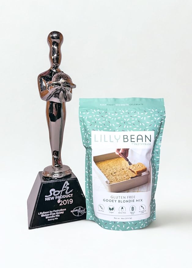 LillyBean Gluten Free Gooey Blondie Mix with No Artificial Colors - Dairy and Soy Free, Vegan - Makes Delicious Desserts - Skillet Cookies, Breakfast Bars, Cake Pops - 18 oz