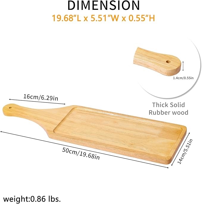 Premium Rubberwood Charcuterie Board with Handle – Durable Wooden Serving Platter for Cheese, Meat, and Appetizers – Perfect for Entertaining, Parties, and Gifts